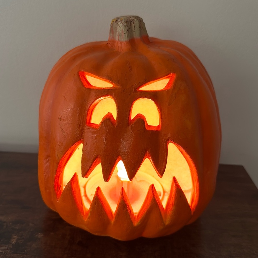 Vintage 1998 Paper Magic Group Scary Face Halloween Jack O Lantern Pumpkin Light